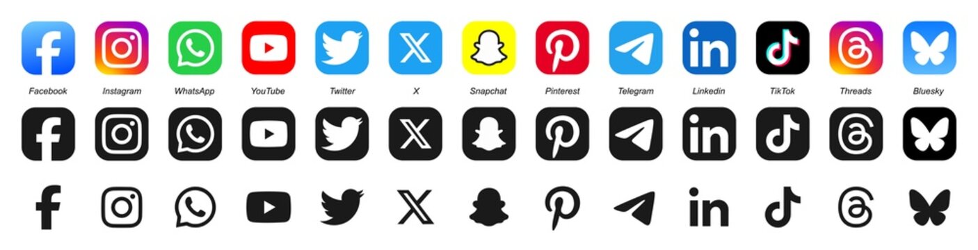 Social media icons 2026. social network logos collection