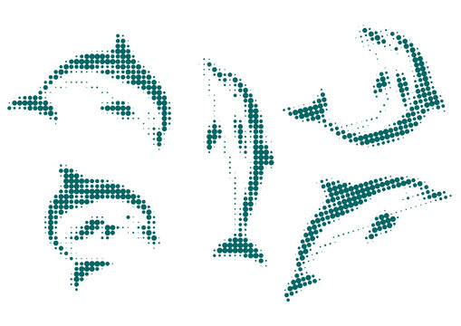 set of dotted dolphin silhouettes.
