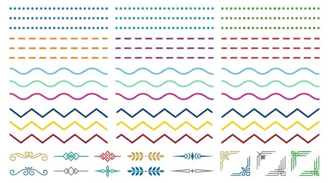 Set of colorful hand drawn dividers. Decorative borders and page separators for design.