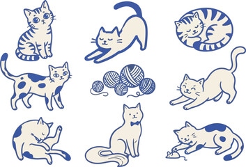 Fototapeta premium Cats doodle set hand drawn cartoon vector illustration