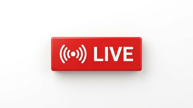 Red live stream button icon. Digital broadcast symbol for online video streaming platforms.