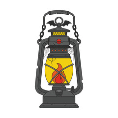 Gothic Haunted Lantern with Bat and Skull Halloween Design Element © Arya