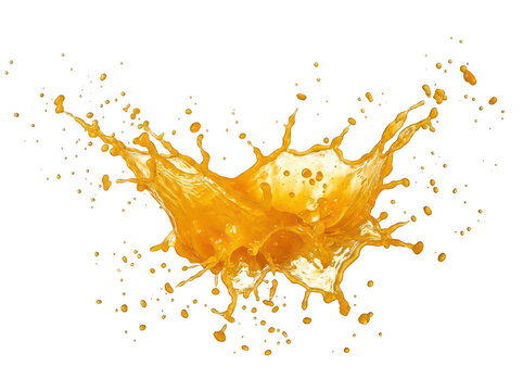 Orange juice splash isolated on white. Liquid crown explosion of fresh fruit drink.