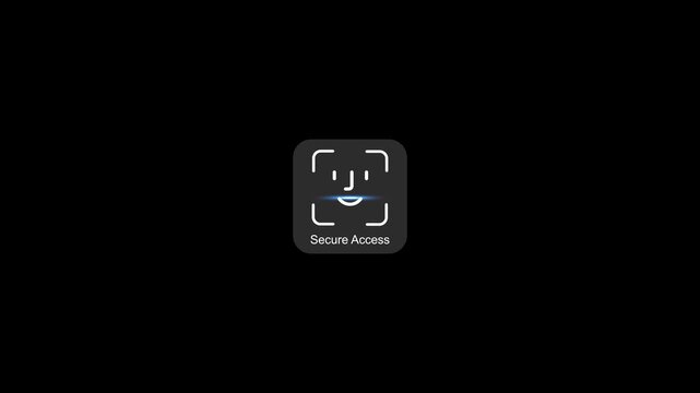 Facial recognition biometric authentication animation: secure access granted biometrics identity verification
