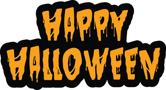 Happy Halloween Spooky Text Illustration with Dripping Orange Slime Font on Black Background, Perfect for Festive Holiday Party Decorations, Invitations, and Scary Posters