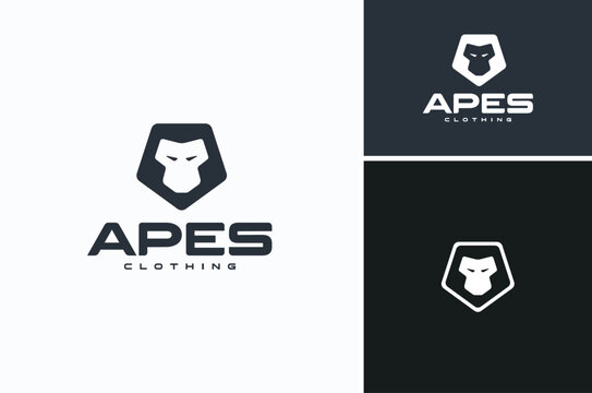 Monkey Gorilla Apes Face in Pentagon Shape logo design