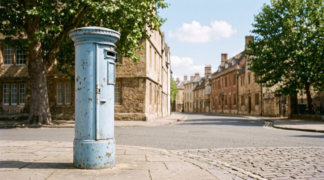 vintage postbox blue street corner