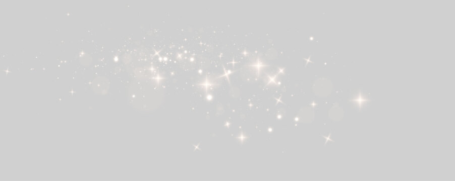 Fairy dust particles glow with golden sparkles and radiant light trails. Magical transparent overlay for festive digital designs. PNG illustration.