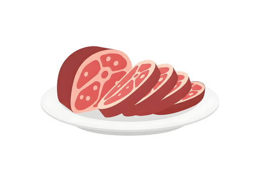 Illustration of Sliced Red Meat on a White Plate
