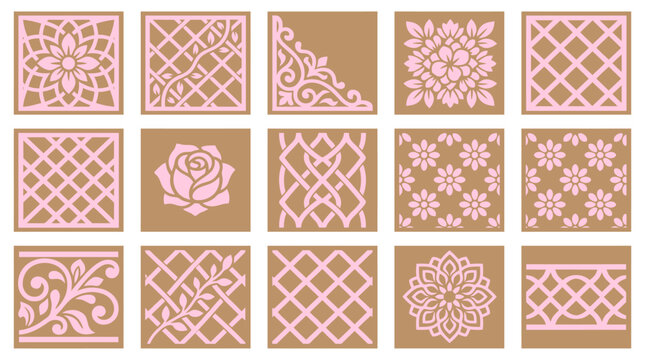 Pink and tan decorative lattice tile set.