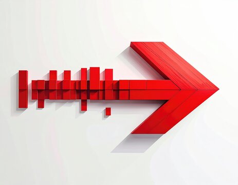 Red arrow composed of blocks, pointing right, fading into pixels
