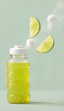 Lime Electrolyte Water Bottle with Flying Lime Slices and Salt