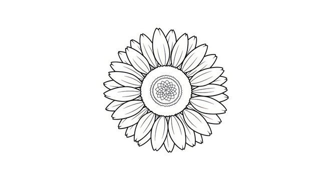Detailed sunflower blossom line art sketch