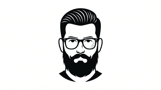 Black and White Vector Portrait of a Bearded Man with Glasses