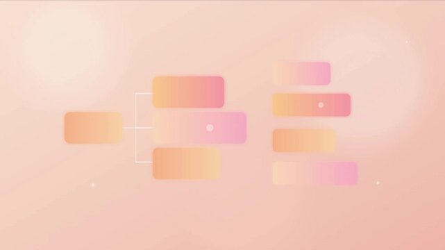 Animated flowchart diagrams expanding with gradient rectangles on soft peach background motion graphics