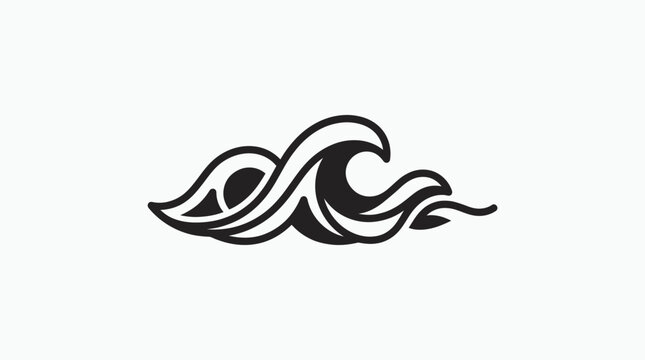 Wave illustration portrays a complex decorative ocean tide with flowing curves.