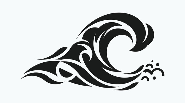 Tsunami wave illustration showcases intricate tribal patterns and flowing lines within a powerful crashing water form.