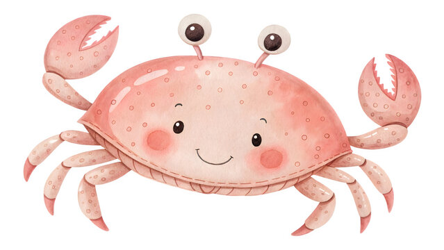Cute cartoon crab with eyestalks and pink cheeks isolated on a white background crustacean