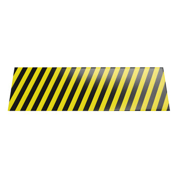 Rectangular safety sign with yellow and black diagonal hazard warning stripe pattern