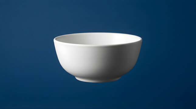 A Simple Clean White Ceramic Bowl Centered Against a Deep Blue Background