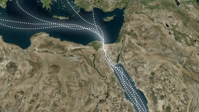 Suez Canal Trade Shipping Route Map Animation Showing Maritime Chokepoint 4K Video