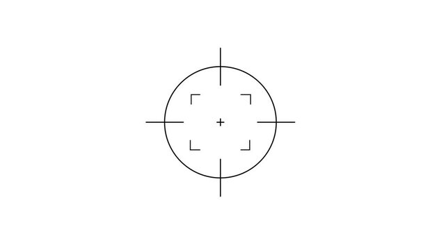 Minimal Camera Focus Target Reticule Cross hair Icon with Precision Aim Circle and Center Marker on Black Background