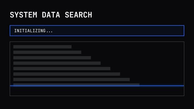 System data search interface, initializing loading bar animation, digital technology background, symbolizing data processing and system startup