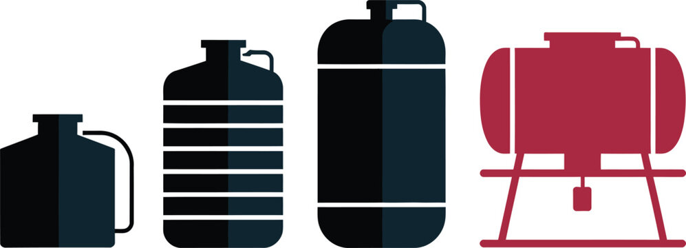 Fuel and gas tank vector icons in flat style representing petroleum storage and energy resources