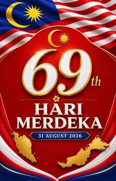 Celebrating malaysia's 69th independence day hari merdeka 2026 with national flag and map background