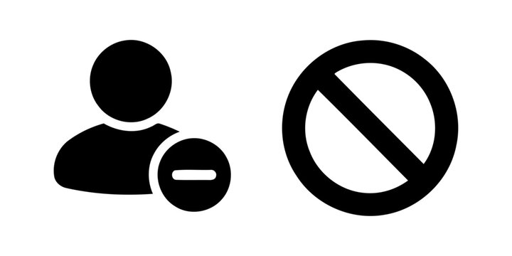 Black prohibition icon with person silhouette and minus sign