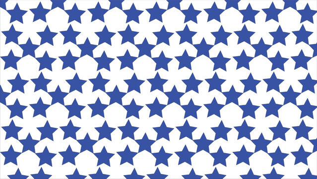 Seamless pattern of blue stars and white rounded pentagons geometric tessellation design perfect for textile wallpaper and decor projects