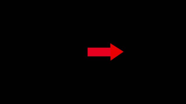 Direction arrow symbol right indicator animation on black background.Motion graphics of concept animation