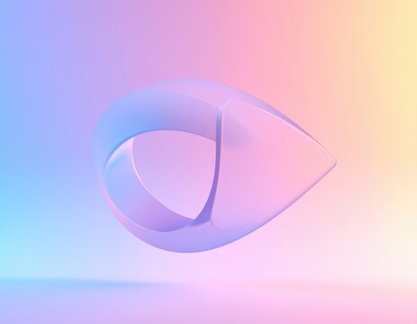 Smooth, translucent geometric form floats against a soft, gradient pastel background