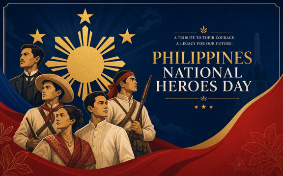 Philippines National Heroes Day Banner with Historic Heroes Silhouette and Philippine Flag Vector Illustration