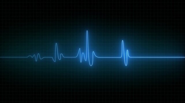 Neon Heart rate monitor electrocardiogram beautiful Blue bright design on Blue background. Heartbeat icon. EKG neon pulse monitor with signal. Motion graphics of Heartbeat icon 4k video animation