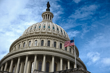 Obraz premium Capitol building in Washington DC government landmark. Capitol dome architecture United States. Capitol monument symbol America. Capitol iconic landmark USA.