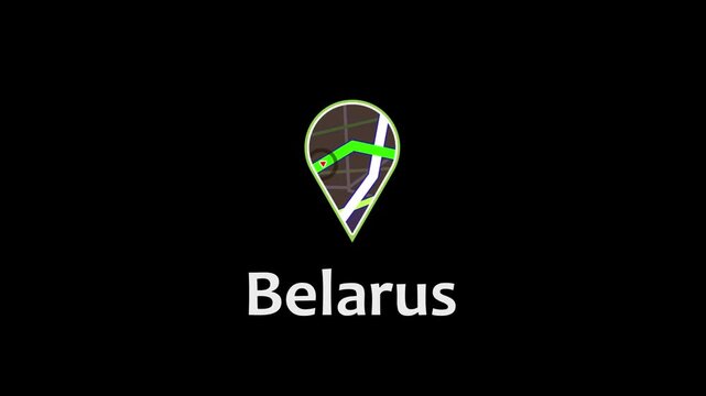Belarus GPS Navigation Map with Red Location Arrow and Digital Route Guidance. red arrow icon direction on the map road.