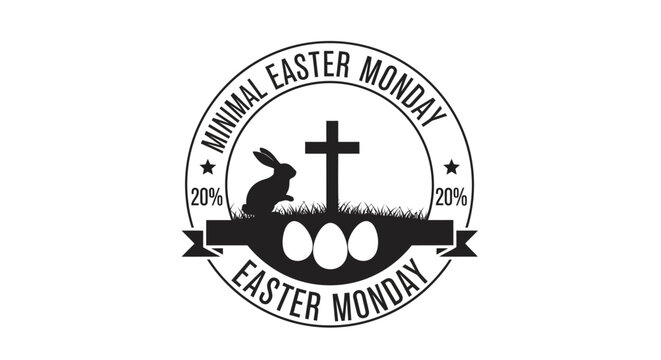 Minimal easter monday logo with bunny eggs with black white easter celebration holiday graphic symbol design cross icon