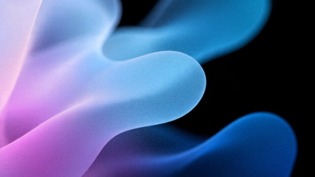 Abstract grainy glassmorphism aura background with flowing translucent neon blue and purple fluid waves on a dark backdrop for premium tech presentation designs.