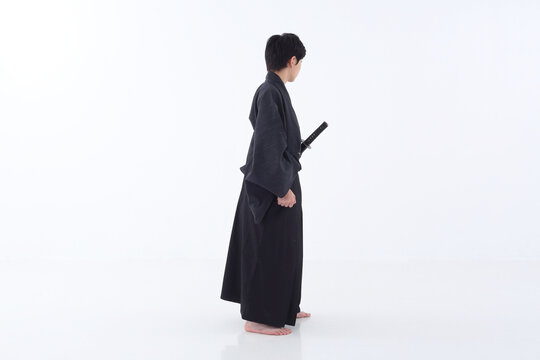 日本,伝統,侍,刀,日本刀,袴,白バック