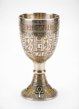 egyptian style goblet made of polished silver