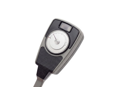 Vintage light meter with dial and display close up shot on transparent background