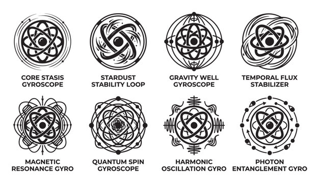 Abstract gyroscope symbols representing advanced science and theoretical physics concepts.