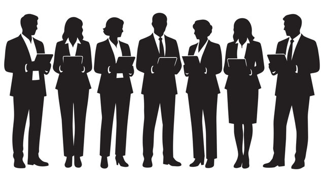 Silhouette group of business professionals standing together with folders