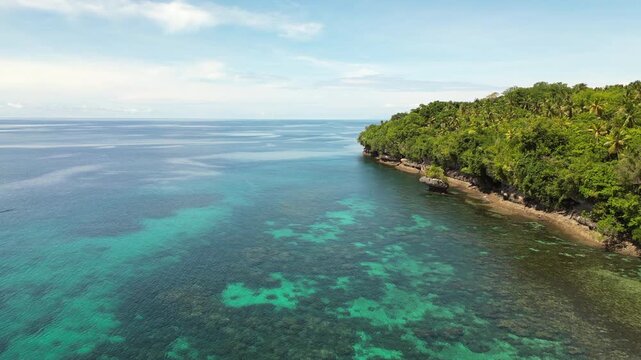 Turquoise Lagoon And Tropical Jungle Samal Island Davao Philippines Drone Slow Track In 4K 30FPS