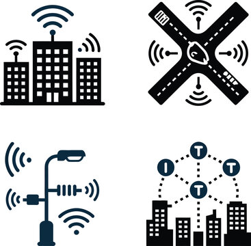 smart city connected infrastructure technology and 5g network vector icons