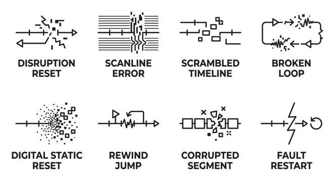 Disruption reset scanline error scrambled timeline broken loop digital static.