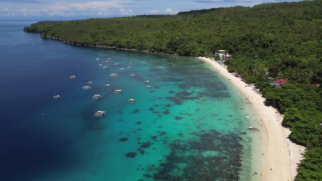 Spectacular Crystal Beach Samal Island Davao Philippines Drone Descend Pan Up 4K 30FPS