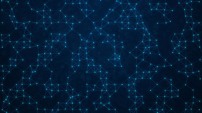Abstract digital network background with glowing blue plexus lines and dots representing global connectivity artificial intelligence big data science technology and neural communication.