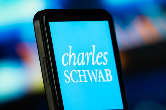 San Francisco, United States- 8 July 2026: Charles Schwab logo is seen on a smartphone.